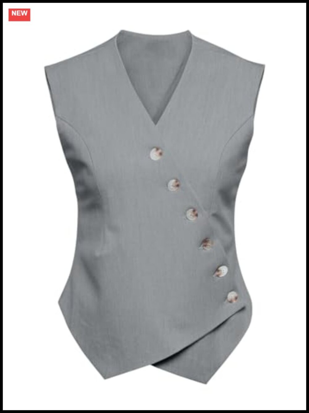 Sleeveless Blazer Vest V Neck Button Up Asymmetrical Hem Work Office Suit